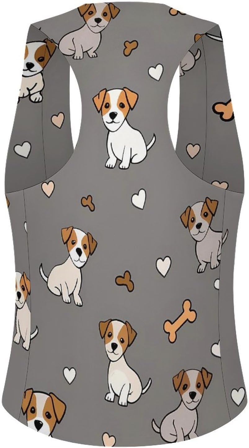 Jack Russell Terrier Bones Hearts Women's Tuxedo Waistcoat Suit Vest | 3 Button V-Neck Slim Fit Casual Sleeveless Top