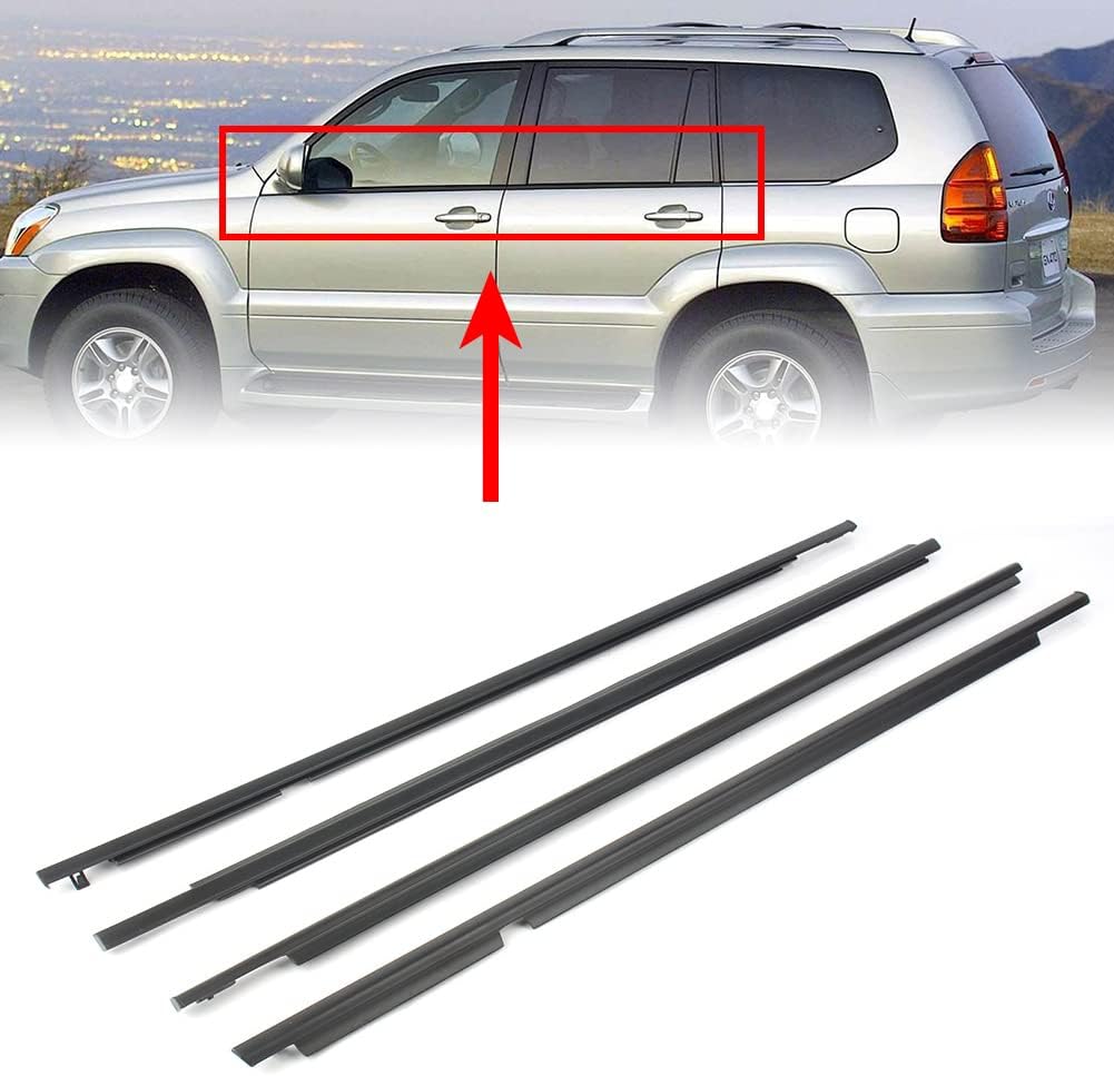 4PCS Weather Stripping,Window Trim for Lexus GX470 2003 2004 2005 2006 2007 2008 2009,Weatherstrip Seal for Toyota Land Cruiser Prado 120 Series 2003-2009,Door Outside Trim Seal Belt,Black