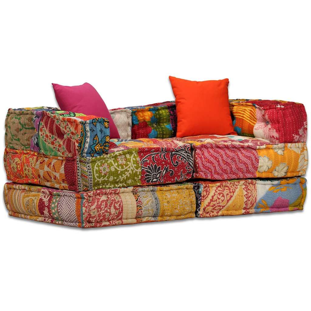 vidaXL Pouf Modulare 2 Posti Tessuto Patchwork Divanetto Sofà Divano Salone