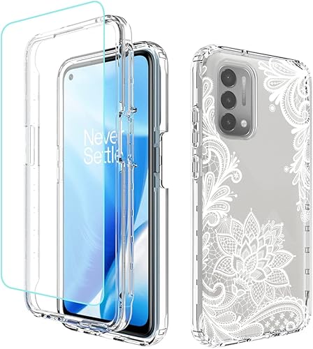 OnePlus Nord N200 5G, OnePlus N200 DE2117 - Funda con protector de pantalla de vidrio templado, diseño de mandala transparente, funda protectora de