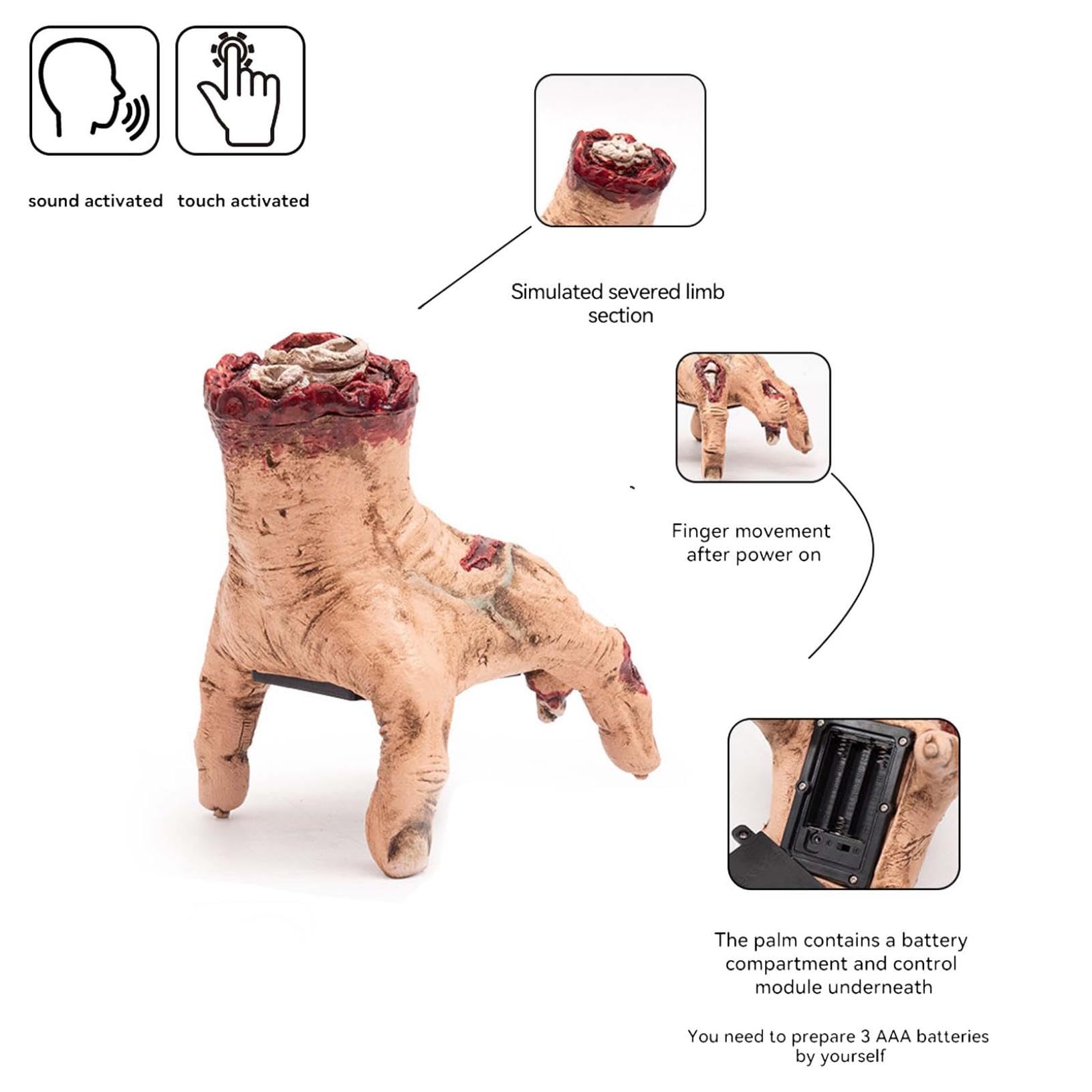 2 Stück Halloween Animatronische Kriechende Hände - Mit Sound & Licht Für Grusel-Deko