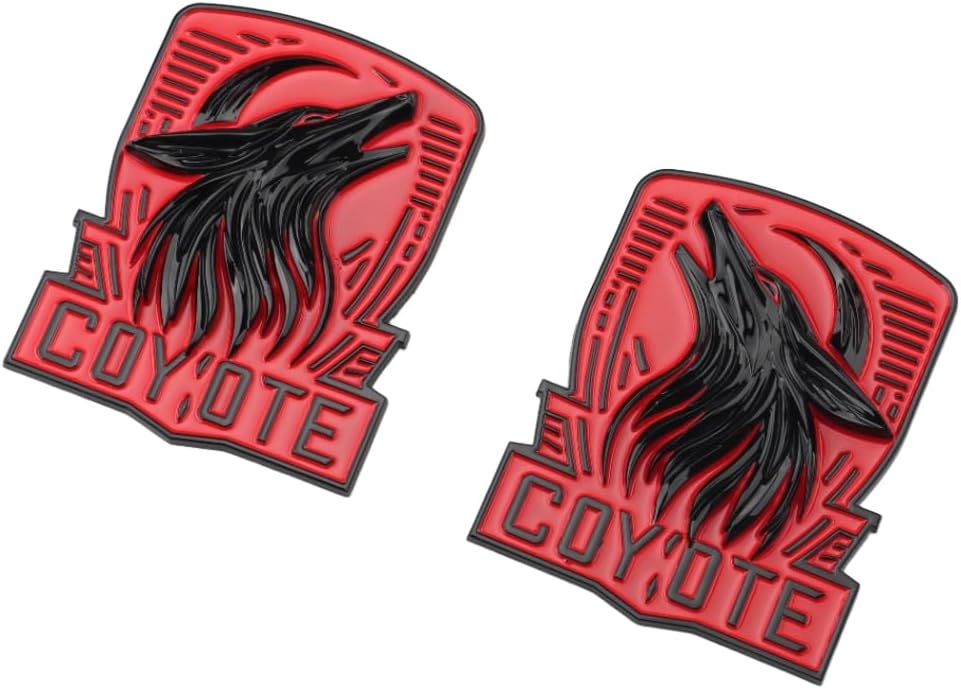 Pair Custom Dark Horse Style Coyote Emblems 3D Car Right and Left Badges Stickers Replacement for 2011-2024+F150 Mustang Dark 5.0 GT Coyote Universal Car Vehicle, Truck, Motorcycle (Black Red)