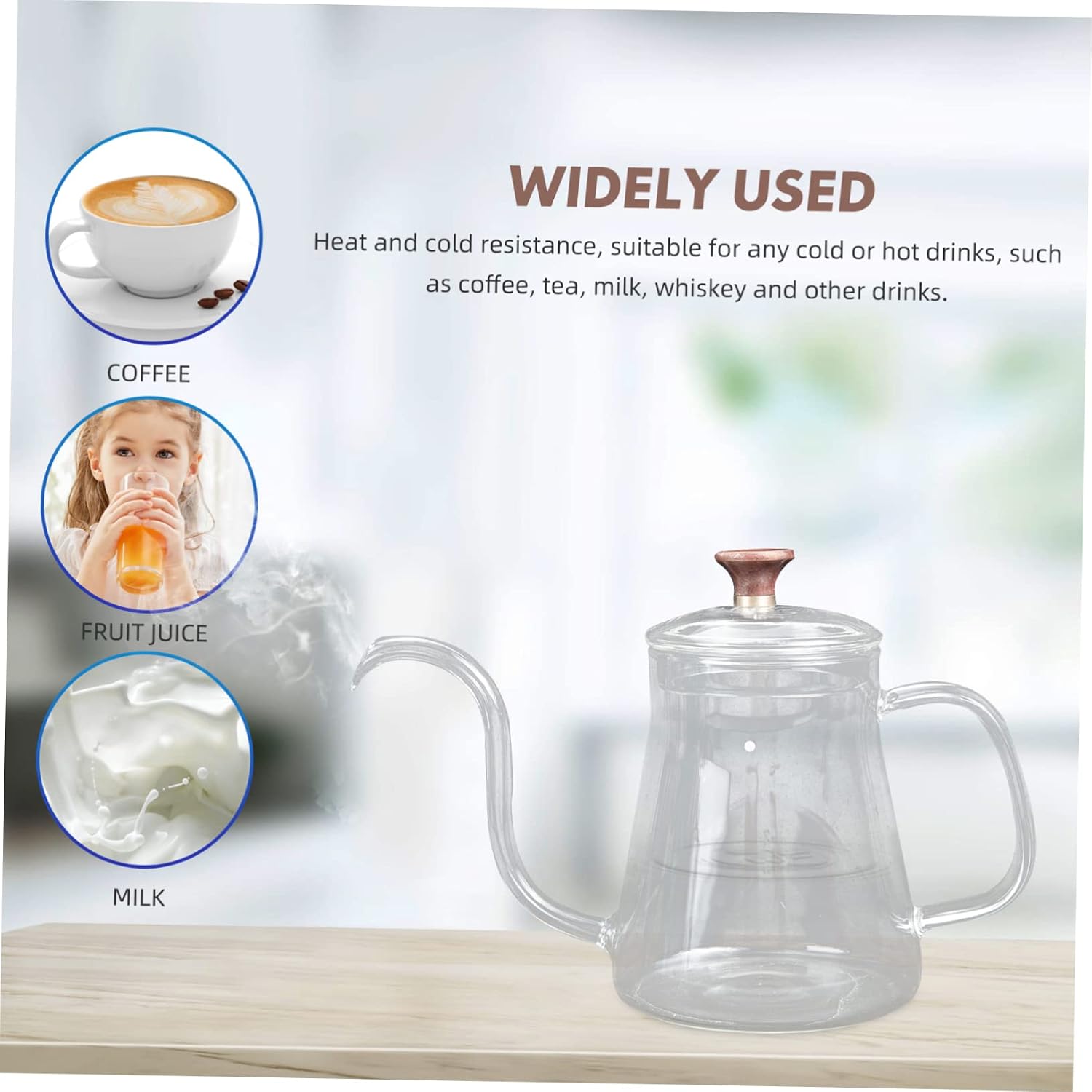 Transparent Glass Coffee Kettle with Narrow Spout Handheld Pot for Home Brewing Stovetop Safe Easy to Clean Multi Use Teapot for Kitchen Office Restaurant