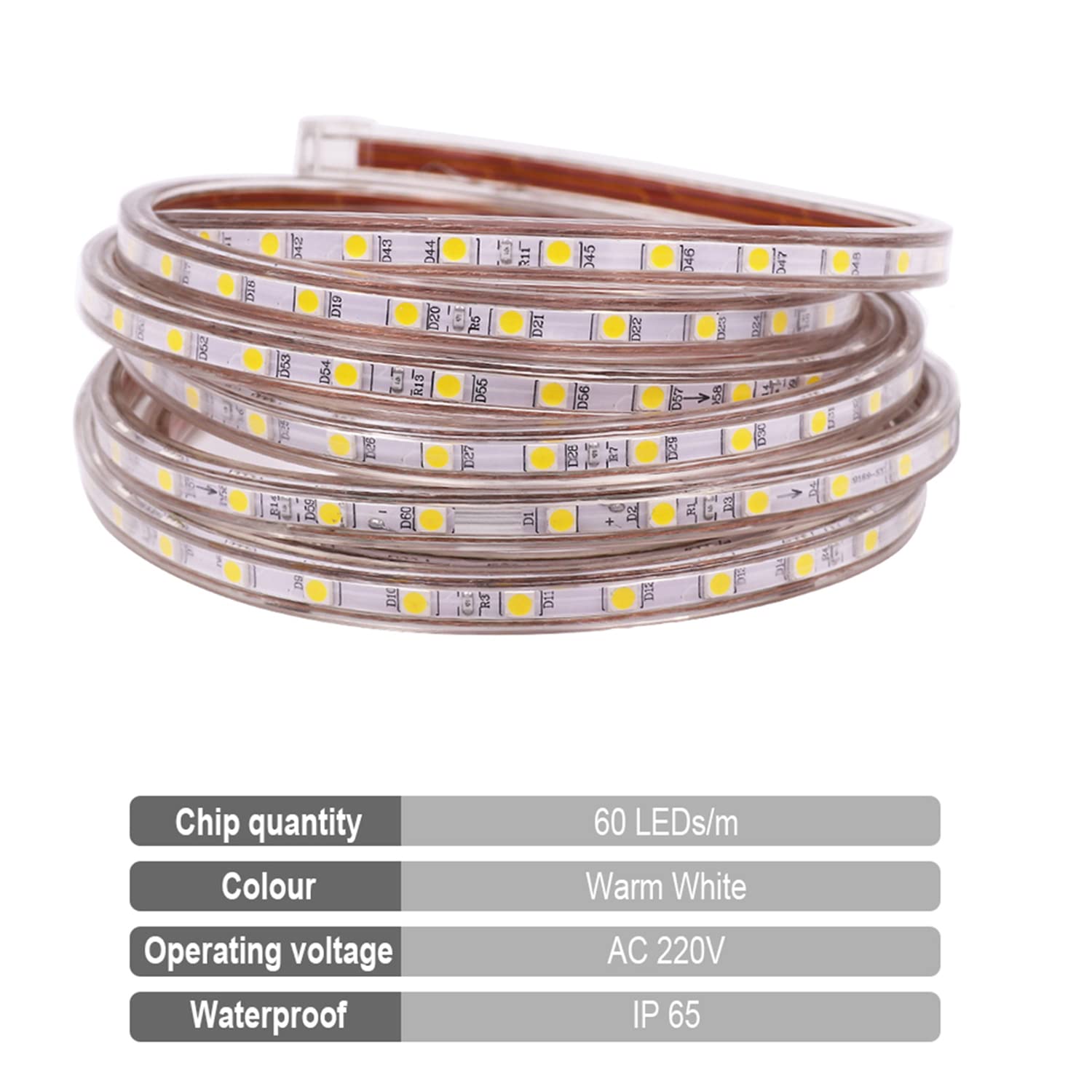 30m Warmweiß LED Band, 220V 230V Lichtleiste, 60 Leds/m Strip, IP65 Lichtschlauch, milde Hintergrundbeleuchtung