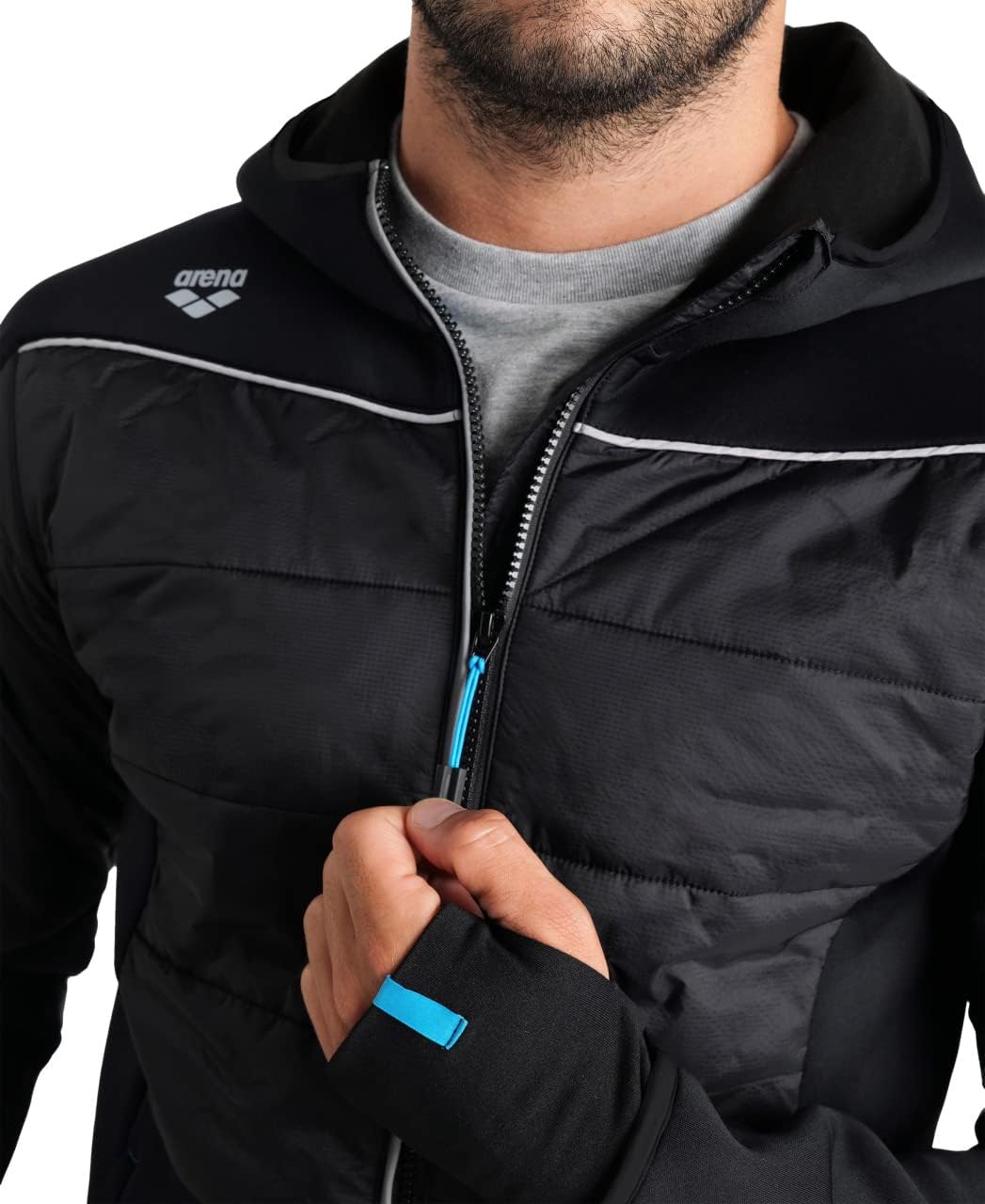 ARENA Team Unisex Half-Quilted Hooded Jacket Regular Fit Full Zip Insulated Panels - Image 3