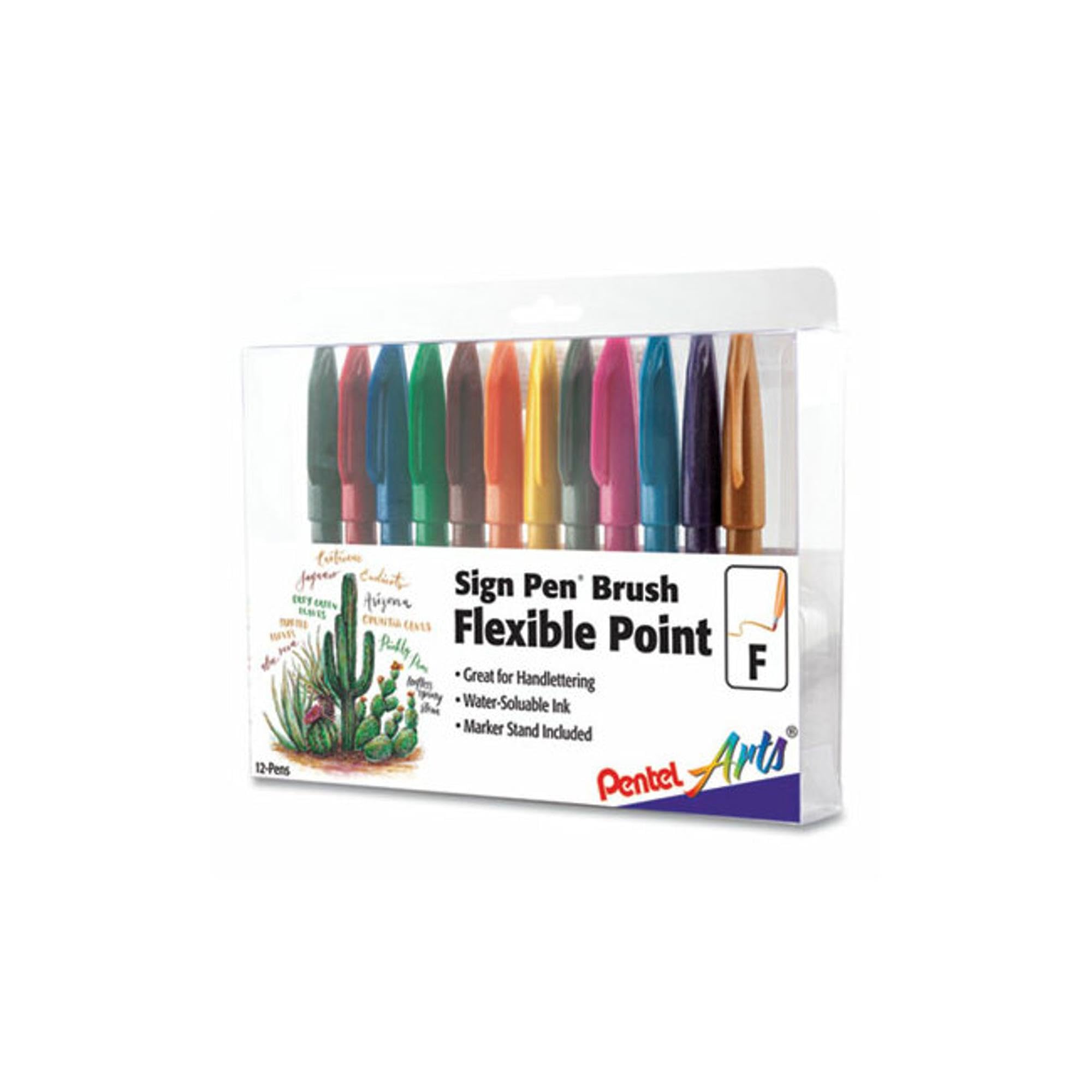 Pentel Stylos feutres avec Pointe Brosse, Multicolore, 2,71 x 19,05 x 15,24 cm