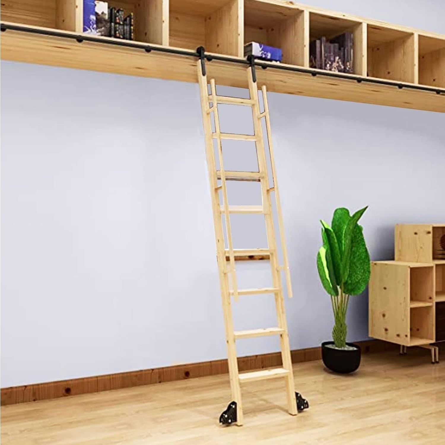 Rolling Ladder Hardware Library Sliding Ladder Hardware Kit, Sliding Hardware Rolling Library Ladder Hanging Rail Kit (200cm(6.6 ft) track kit)
