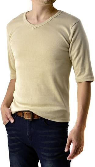 Amazon フラグオンクルー Flag On Crew ゆうパケット発送 5分袖 Tシャツ メンズ Vネック ストレッチ フライス カットソー E1e Tシャツ カットソー 通販