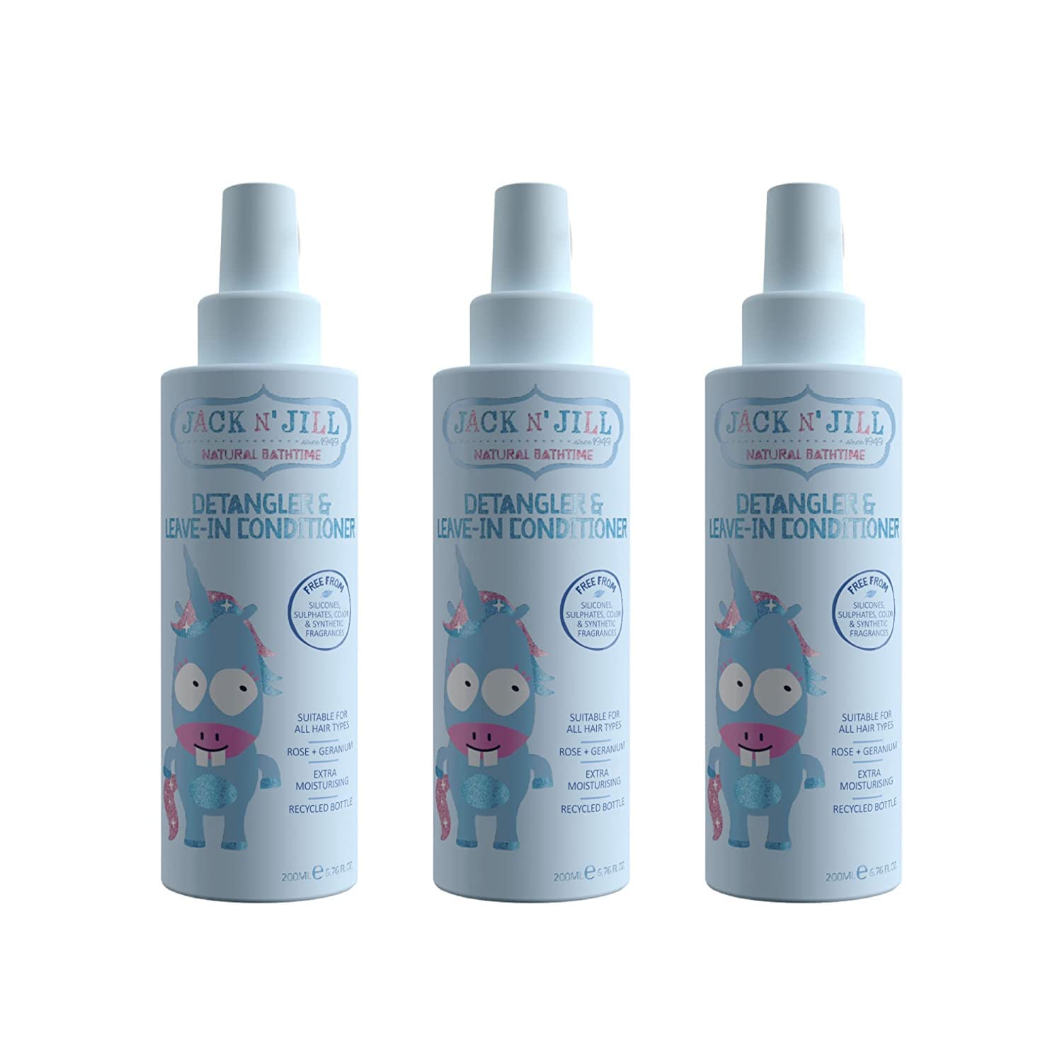 Jack N' Jill Natural Bathtime Detangler and Leave-In Conditioner - Detangler Spray for Kids, Suitable for All Hair Types, Baby & Toddler Hair Care Products, Cruelty-Free, Vegan - 200 mL (Pack of 3)