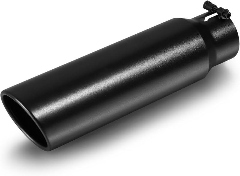 Ponteira de escapamento TMOFMS em aço inoxidável preta, entrada 7,62 cm, saída 10,16 cm e comprimento 38,1 cm – 1 unidade