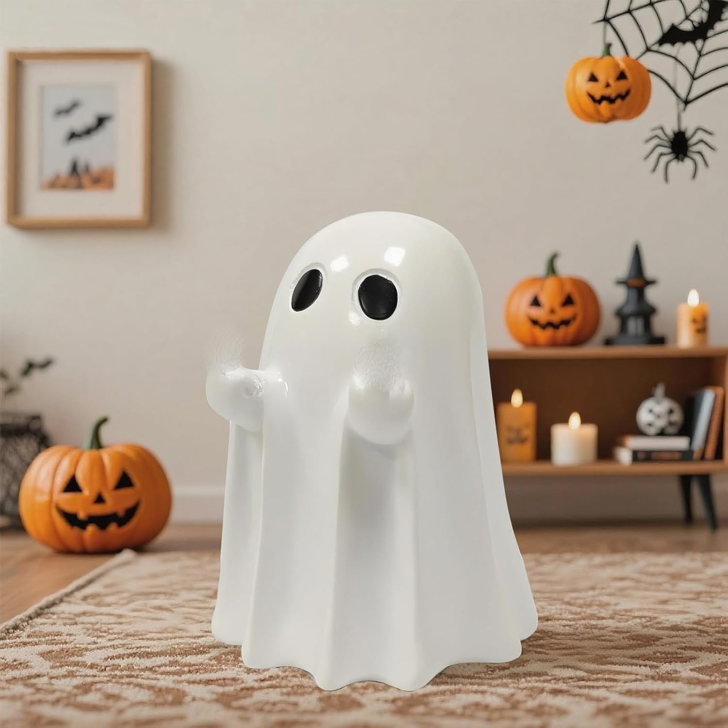Halloween Ghost Figurines - Resin Ghost Statue, Cute Finger Ghost Ornament for Indoor & Porch Decor, Spooky Halloween Home Decoration (1pcs)