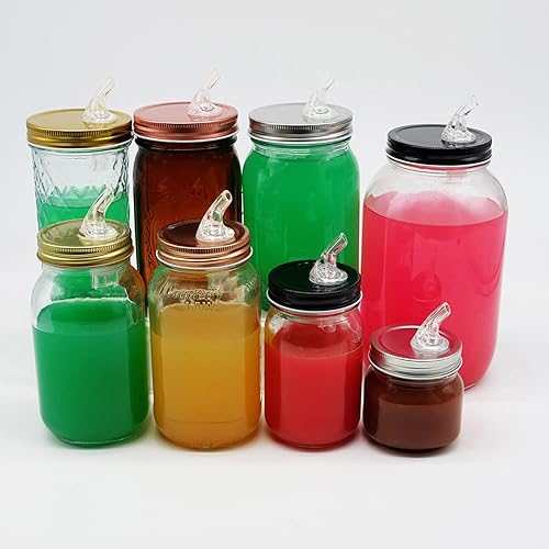 Vista 8 de Boquillas para verter tarros de masón, dispensador de flujo libre para tapas de vertido de whisky Moonshine, apto para tarros Mason de boca regular