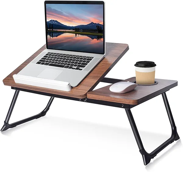 Adjustable Wooden Lap Desks for Bed, Desk with Built-in Cup Holder