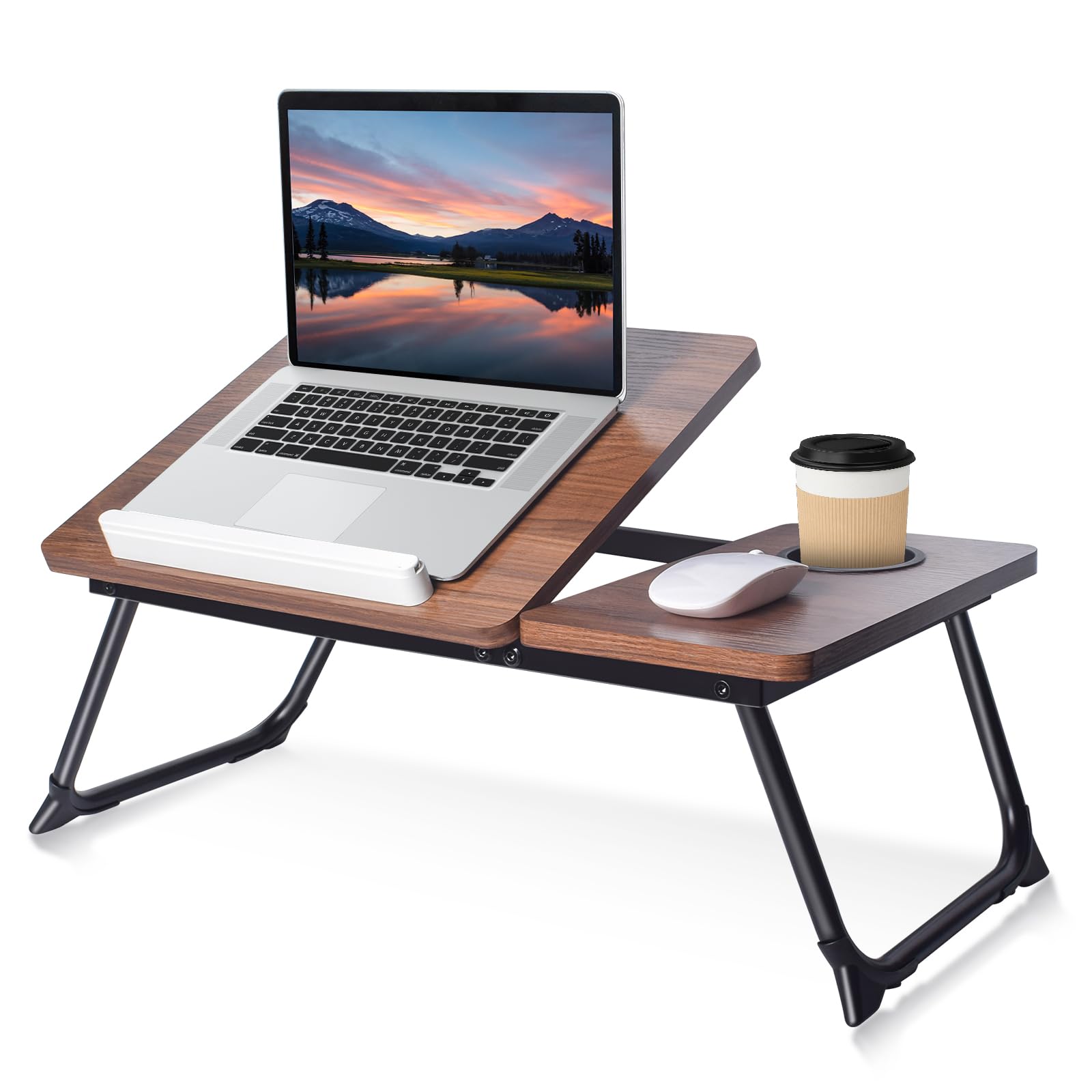 Adjustable Wooden Lap Desks for Bed, Desk with Built-in Cup Holder