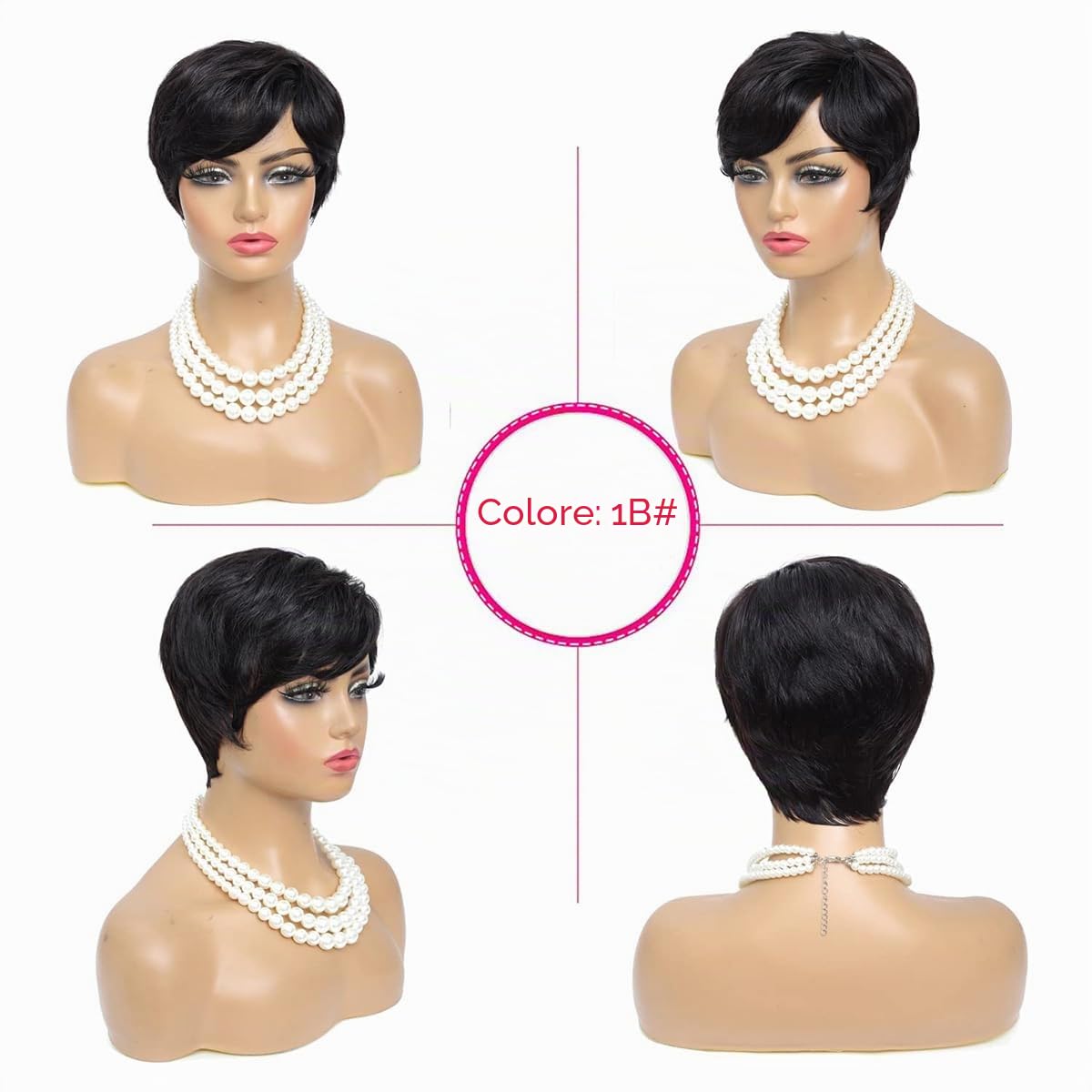 Parrucca Donna Capelli Veri Umani Corti Pixie Cut Wigs Short Human Hair Wigs for Women Straight Boy Cut Ladies Wigs Nero Natural 1B