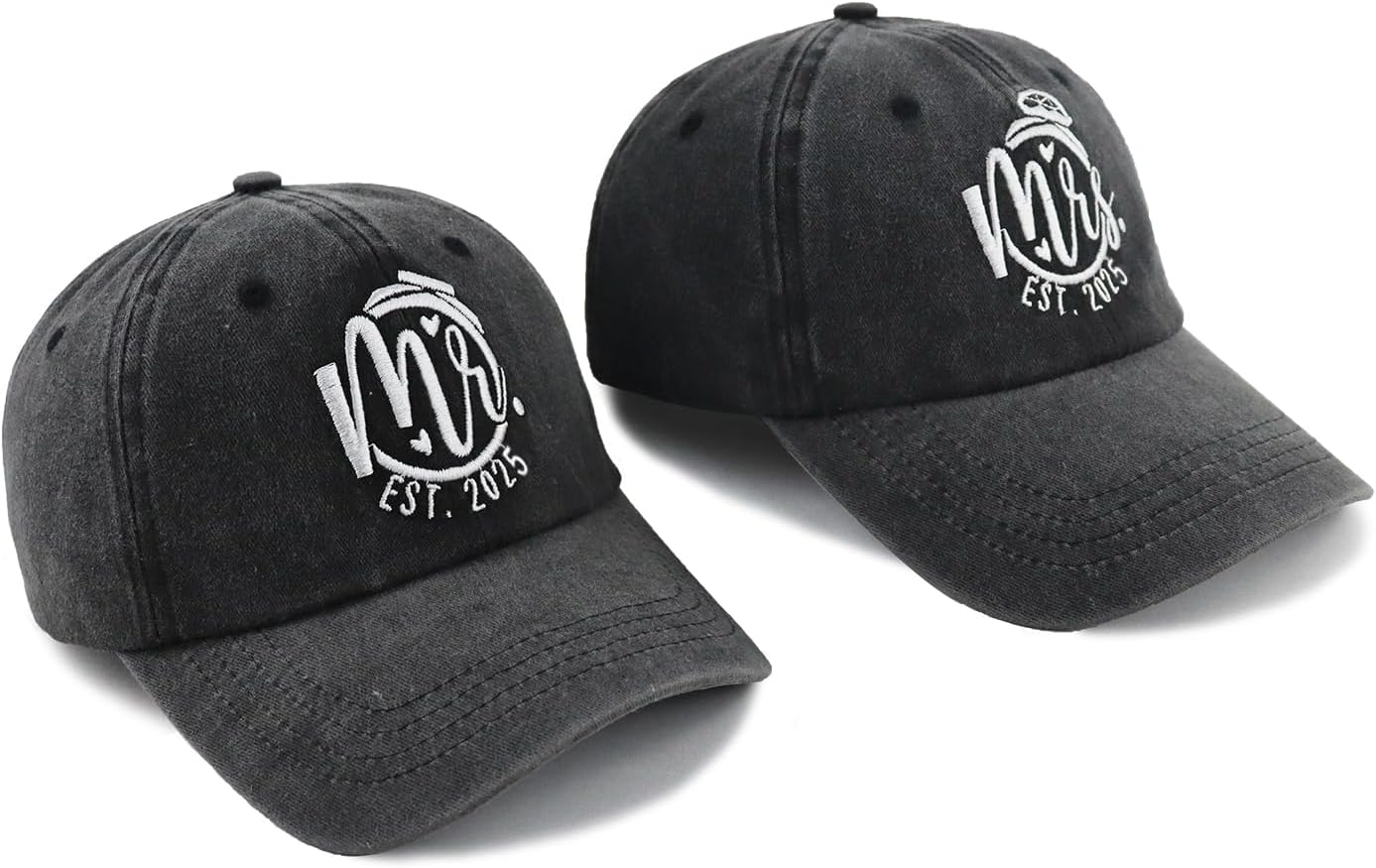 2PCS Matching Mr and Mrs EST 2025 Hats for Couple Gifts, Adjustable Cotton Vintage Embroidered Baseball Caps - Image 3