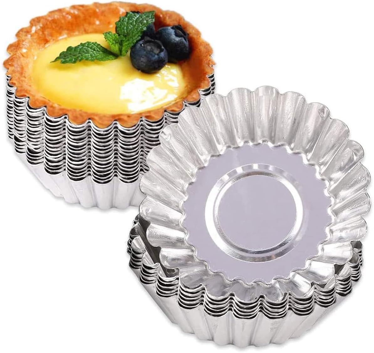 Egg Tart Molds, Non-Stick and Reusable Tart PanPie Tins Cupcake Cake Baking Cups,Aluminium for Baking, Aluminum Mini Mould for Tarts, Pies, Cupcakes, Mini Cakes, Pudding, Jello and Chocolate 20 Pcs