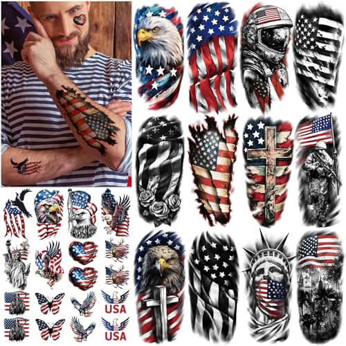 77 Sheets Independence Day Temporary Tattoo for Women Men, 17