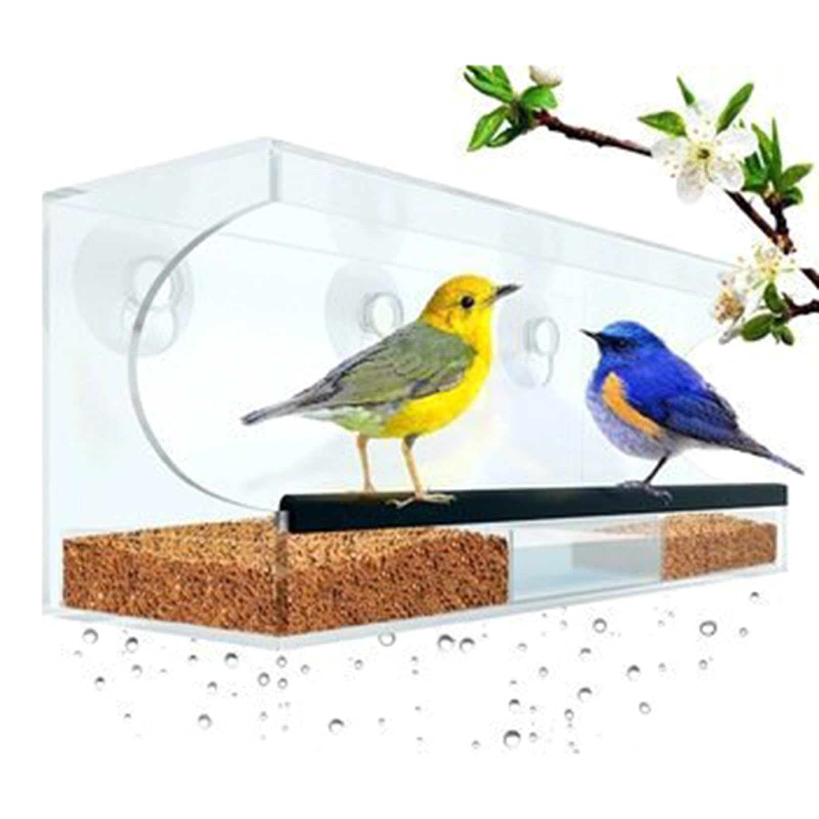 Comedero de pájaros con ventana transparente para mascotas, pájaros silvestres, comedero extraíble con ventosa para pájaros, dispensador de alimentación de gran capacidad, para jardín, casa de