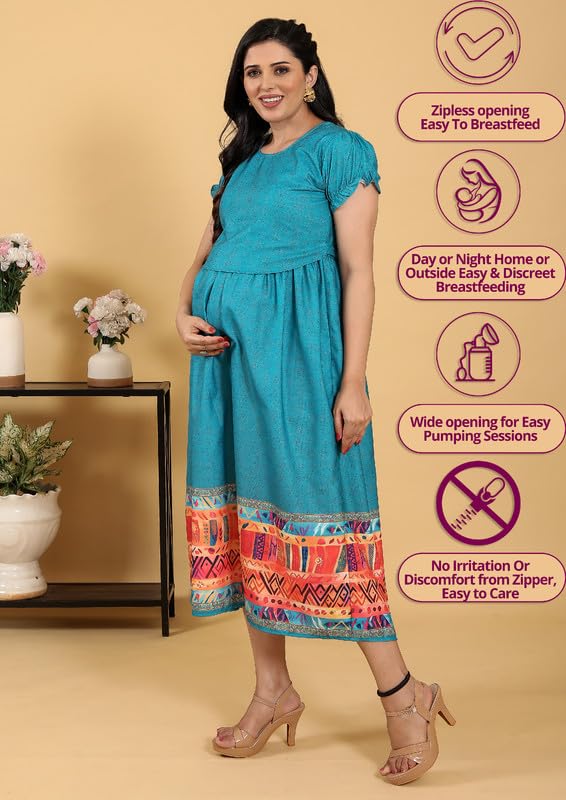 Image of RITIJYA Zipless Feeding Kurtis & Dresses for Women | Zipless Maternity Wear Gown Pregnancy Dress for Nursing Mothers | Viscose Rayon | Stylish & Comfortable | S to 4XL | Washable & Durable