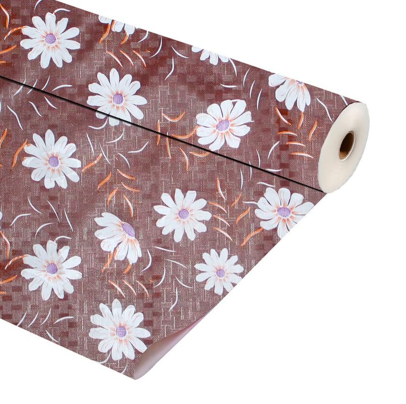 Image of Anti-Slip Kitchen Shelf Liner - 5 Meter Roll, Waterproof Multipurpose Mat for Fridge, Cabinet, Drawer, Trolley & Bathroom - Easy to Cut Floral Blue Print (Purple)