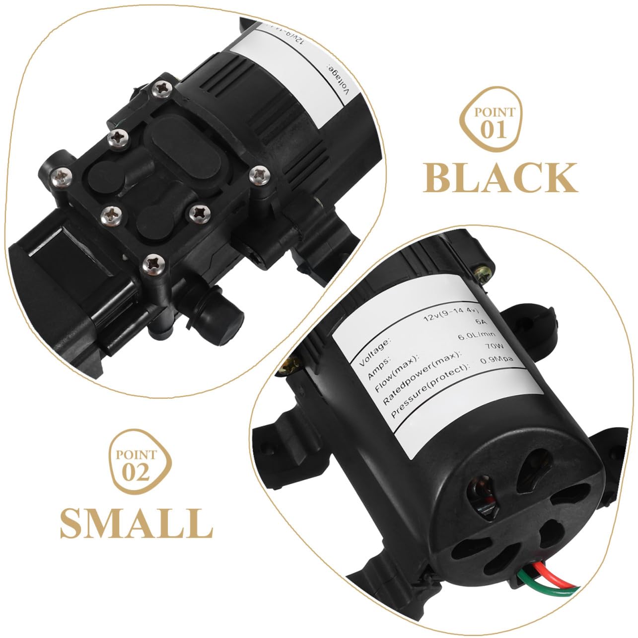 PLAFOPE Bomba de Agua Eléctrica de 12v y 70w, Mini Bomba de Agua de Plástico Negra Gran Caudal y Fácil Instalación para Transferencia y Adición de Líquidos