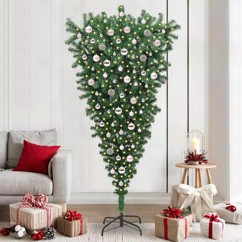 Sapin de Noël inversé stable gain de place pré-éclairé avec base métal