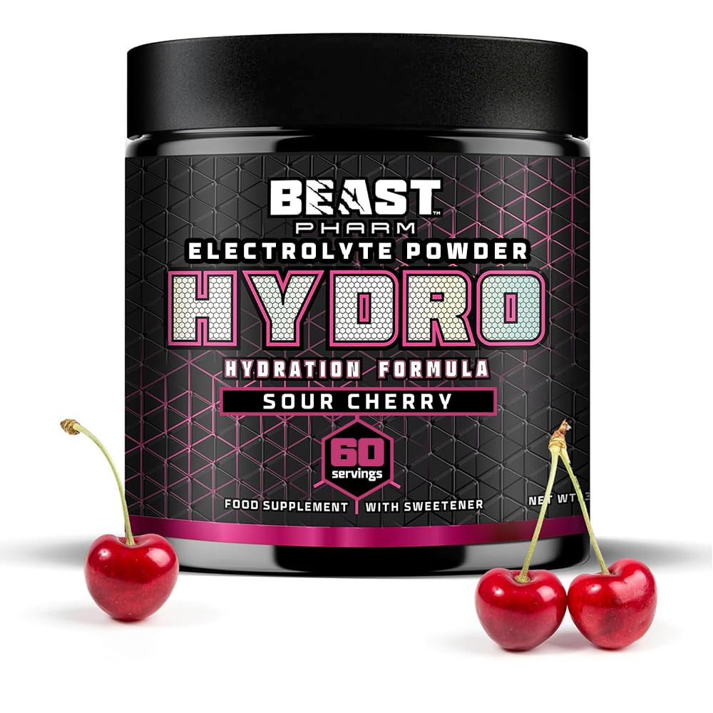 Beast Electrolytes Powder - 60 Servings Keto Hydration Drinks with Potassium Supplement - 360g, Sour Cherry