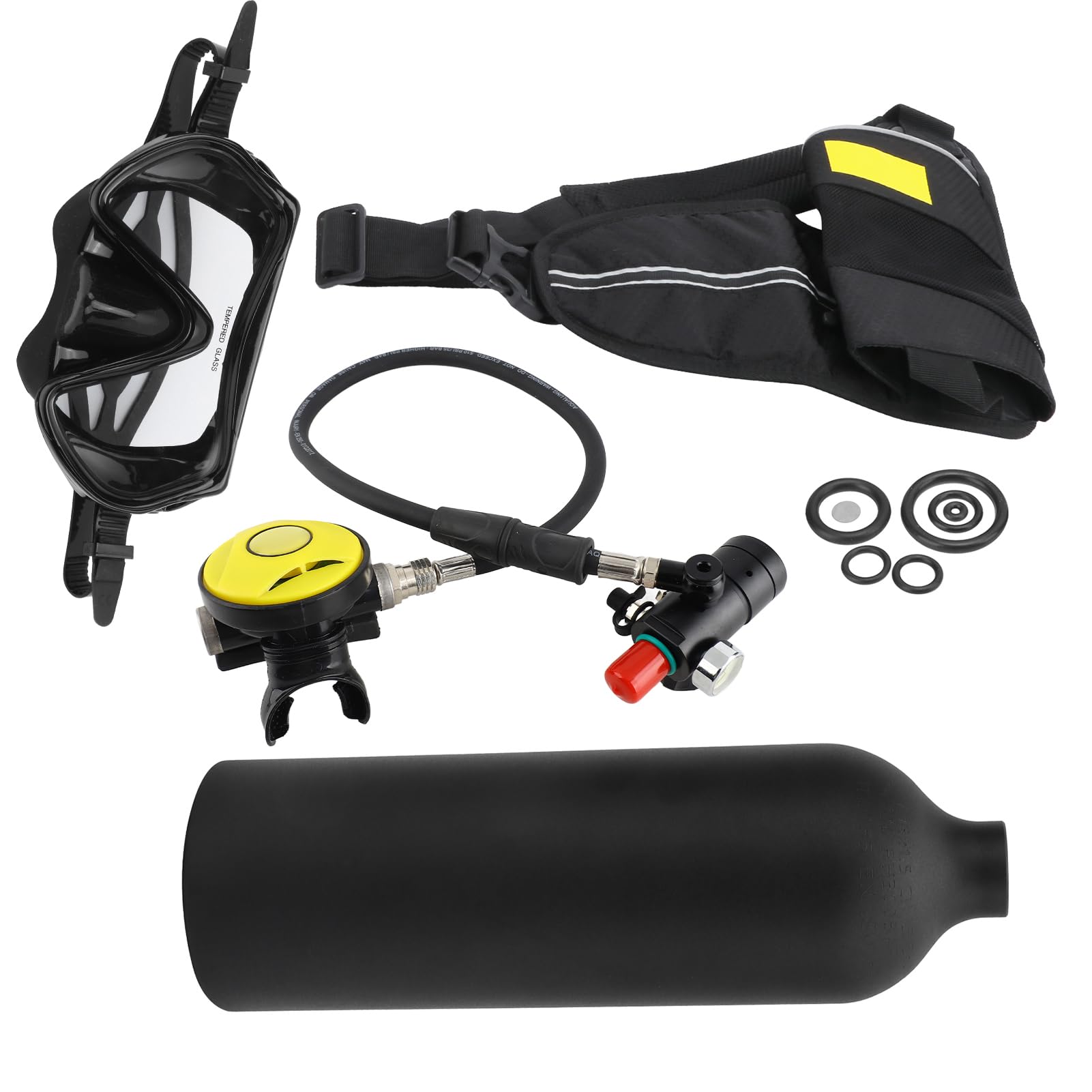 VGEBY Ensemble de Réservoir de Plongée sous-Marine, Ensemble de Cylindre D'oxygène sous-Marin de 1 L, Mini Réservoir de Plongée Portable avec Soupape de Décharge de Reniflard, Lunettes