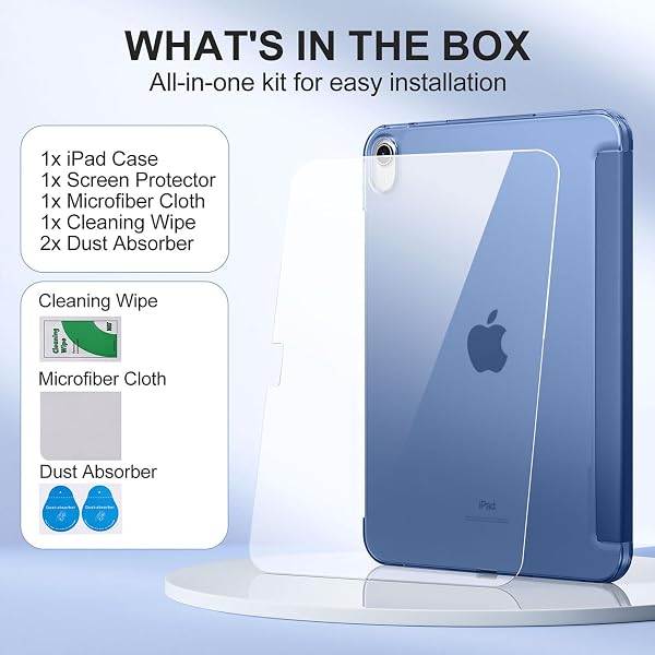 Case with Screen Protector for iPad A16 11th 10th Generation (2025/2022, 11/10.9 Inch), Slim Hard Translucent Back Full Protective Smart Cover for iPad 11, Auto Sleep/Wake, Sea Blue - 3