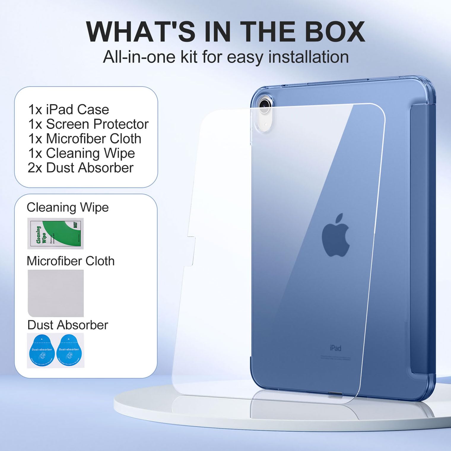 Case with Screen Protector for iPad A16 11th 10th Generation (2025/2022, 11/10.9 Inch), Slim Hard Translucent Back Full Protective Smart Cover for iPad 11, Auto Sleep/Wake, Sea Blue — view 3