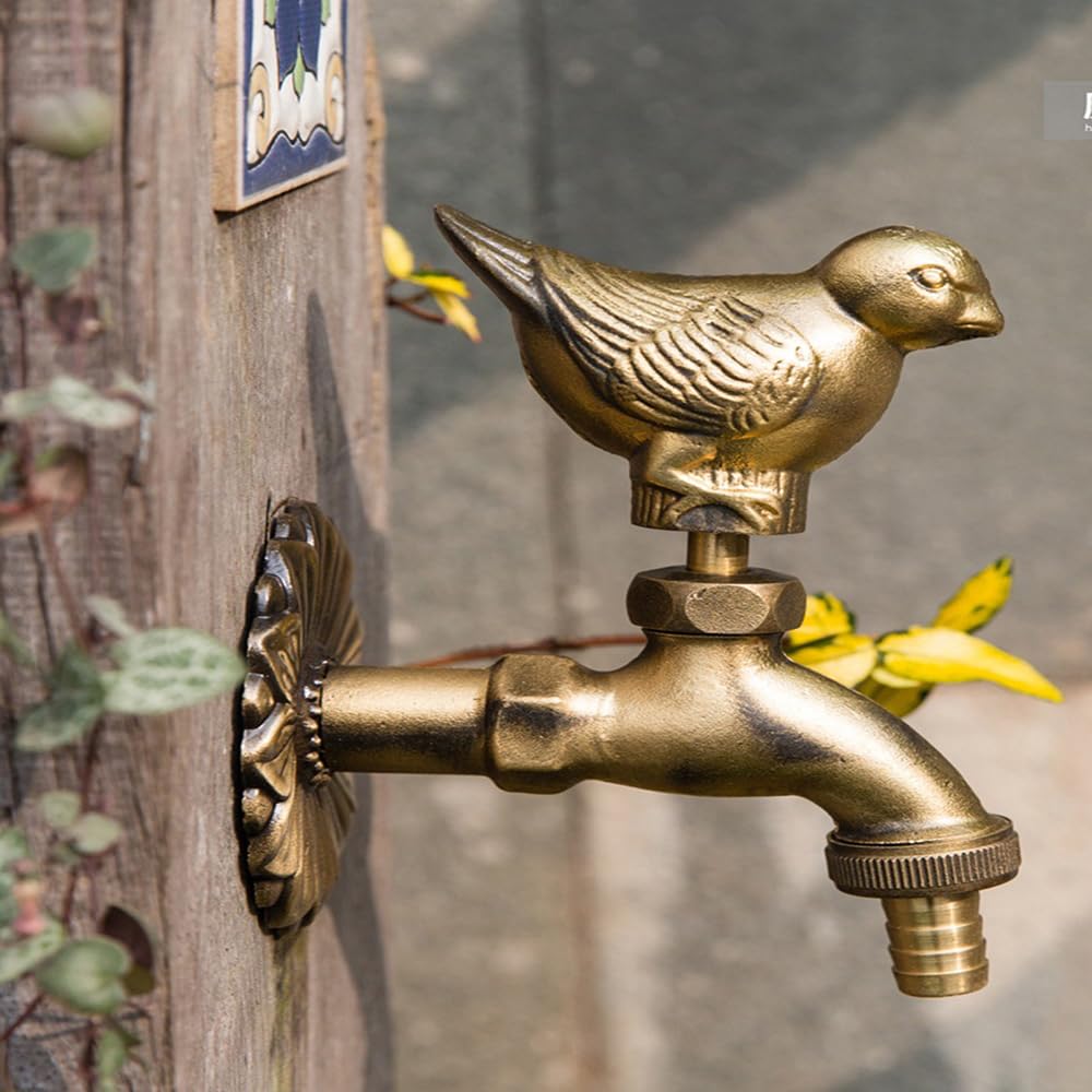 Grifo de latón vintage para jardín, diseño de gorrión de jardín, para manguera de exterior, grifo de agua fría para manguera de jardín