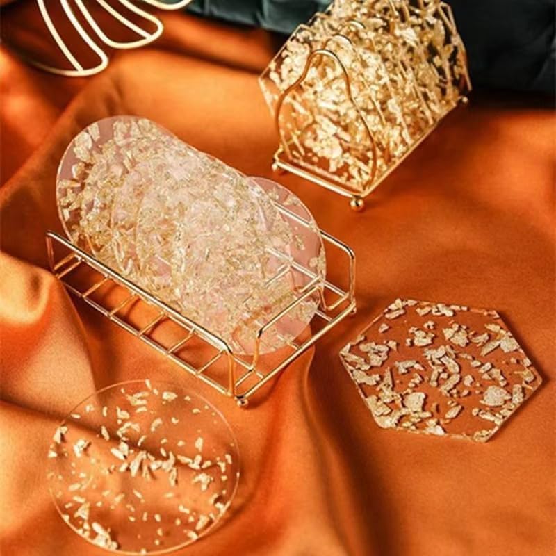 1 Pack Acrylic Round Coaster, Clear Table Mat for Drinks, Cups and Mugs (Golden)