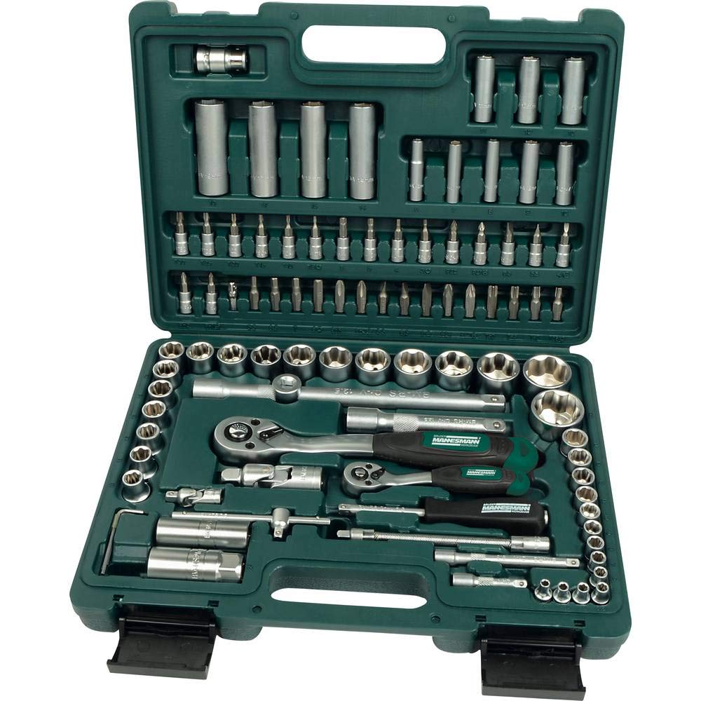 Brüder Mannesmann Steckschlüsselsatz Super-Lock-System 94-tlg., 1/4-Zoll- und 1/2-Zoll-Antrieb, Chrom-Vanadium-Stahl, im Werkzeugkoffer, für Kfz- und Montagearbeiten | M 2055-SL