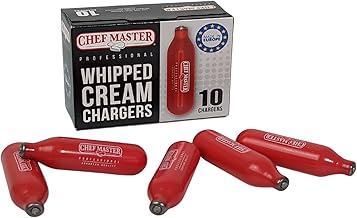 Chef Master N2O Whipped Cream Chargers (10 Pack) – Nitrous Oxide Cartridges for Dispensers – Food Safe Low Carbon Steel Whip Chargers – Universal Fit for Professional Whip Cream Makers - Made in EU