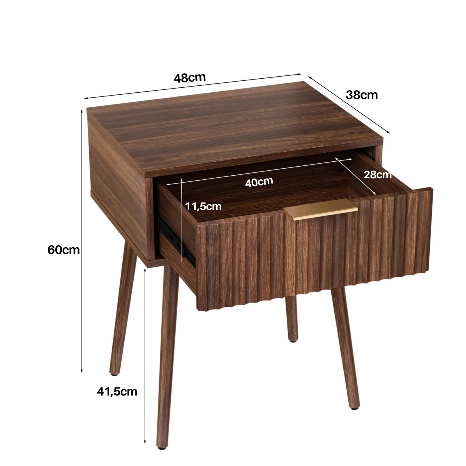 LEADZM Nachttisch Nachttische mit 1 Schublade, Nachtschrank für Schlafzimmer, Beistelltisch für Schlafzimmer und Wohnzimmer, 48 x 38 x 60 cm (1, Nussbaumfarbe)