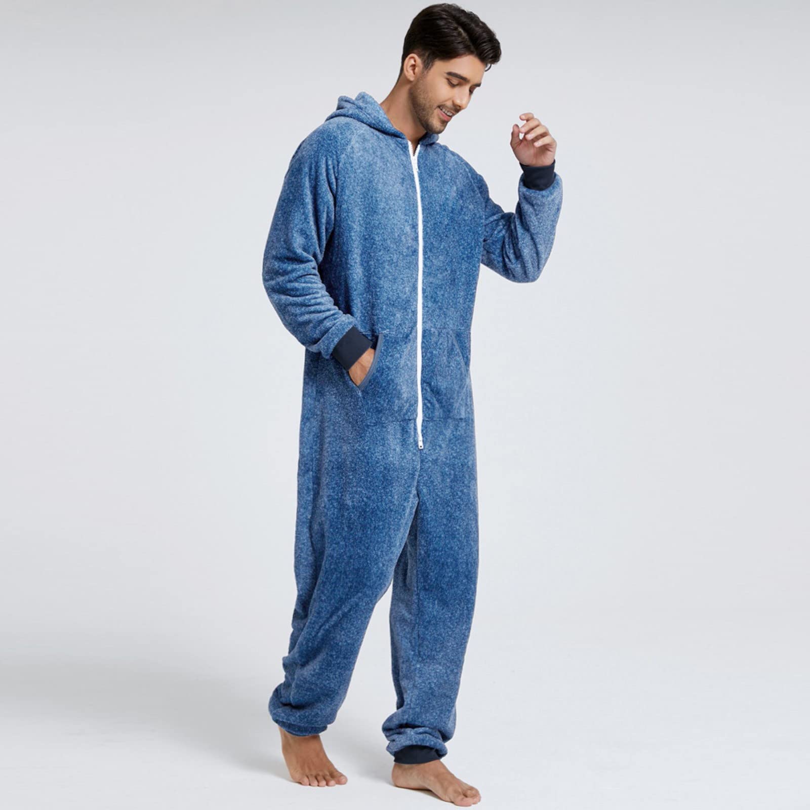 Jumpsuit Herren Schlafanzug - Loungewear Herren Set Einfarbige Schlafshirt Nachtwasche Lässige Schlafoverall Hausanzug Mit Reißverschluss Schlafmantel Flauschig Morgenmantel Freizeitanzug