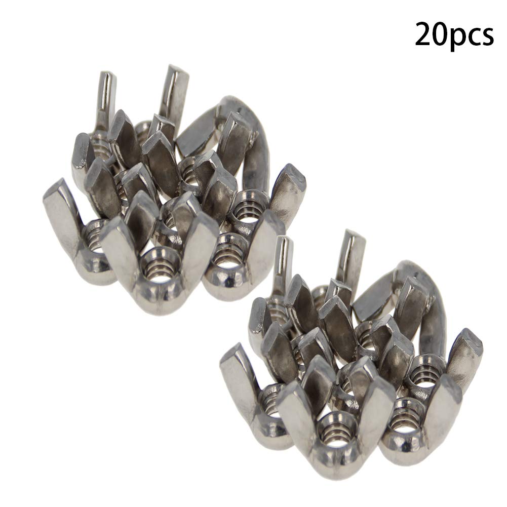 M8 Wing Nuts, Stainless Steel Hand Twist Tighten Ear Butterfly Nut for Furniture Decoration, Silver 20 Pcs
