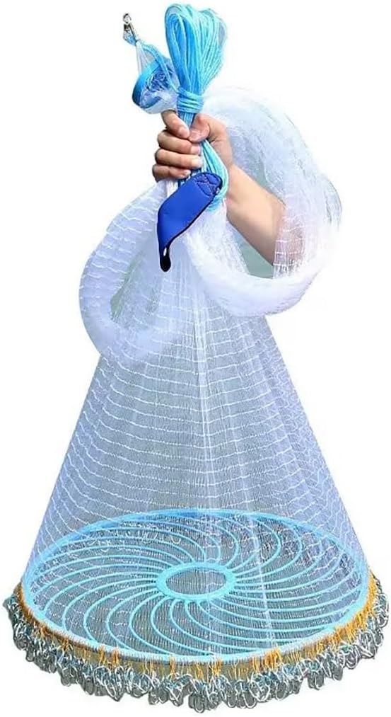 Throw Nets for Fishing 1/2 3/8 Mesh, Monofilament Hand Casting Bait Fish Net with Iron Chain Sinker, Cast Net for Beginners(3/8in Mesh,Height 2.4m/7.9ft)