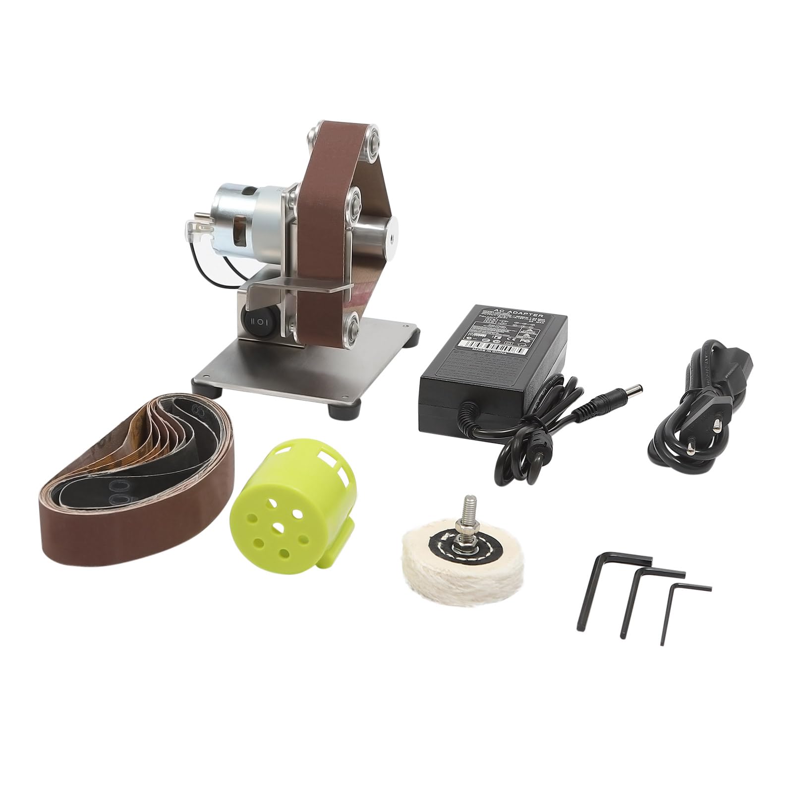 Lijadora de banda, juego de lijadora de 150 W, 7 velocidades, máquina pulidora DIY ajustable, máx. 10.000 rpm, lijadora con 10 bandas de lijado, para pulir y lijar