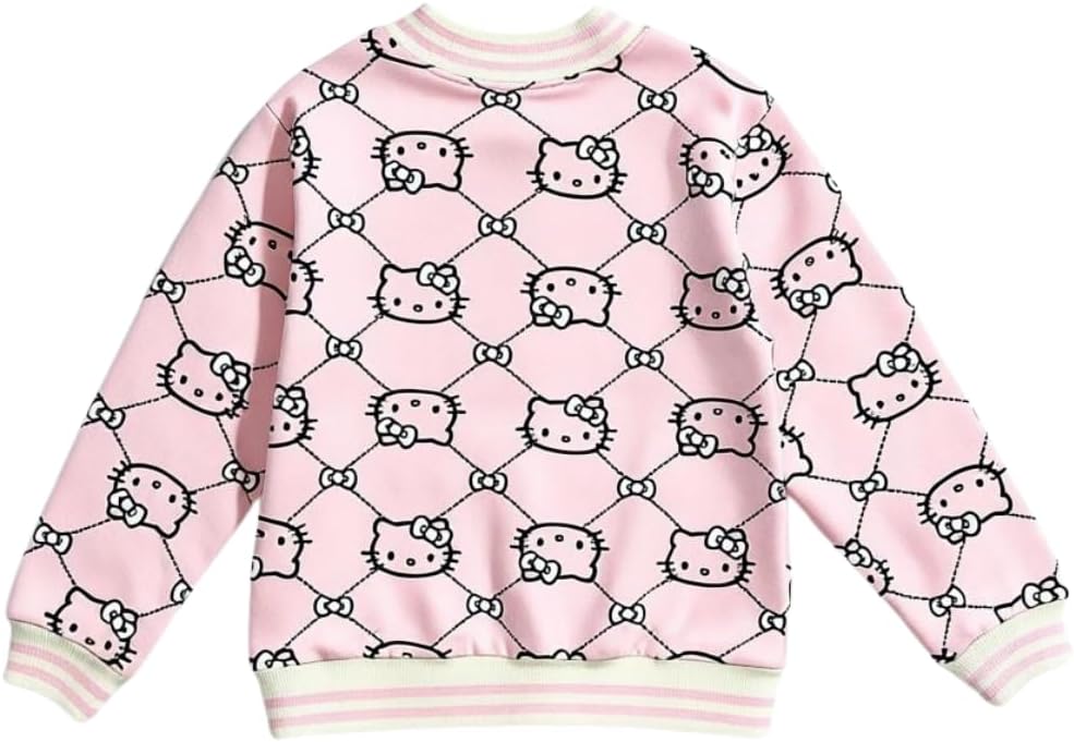 Hello Kitty Girls Fleece Bomber Jacket, Soft Zip-Up Sweater, Cozy Warm Outerwear for Kids - Blush Pink 8-10