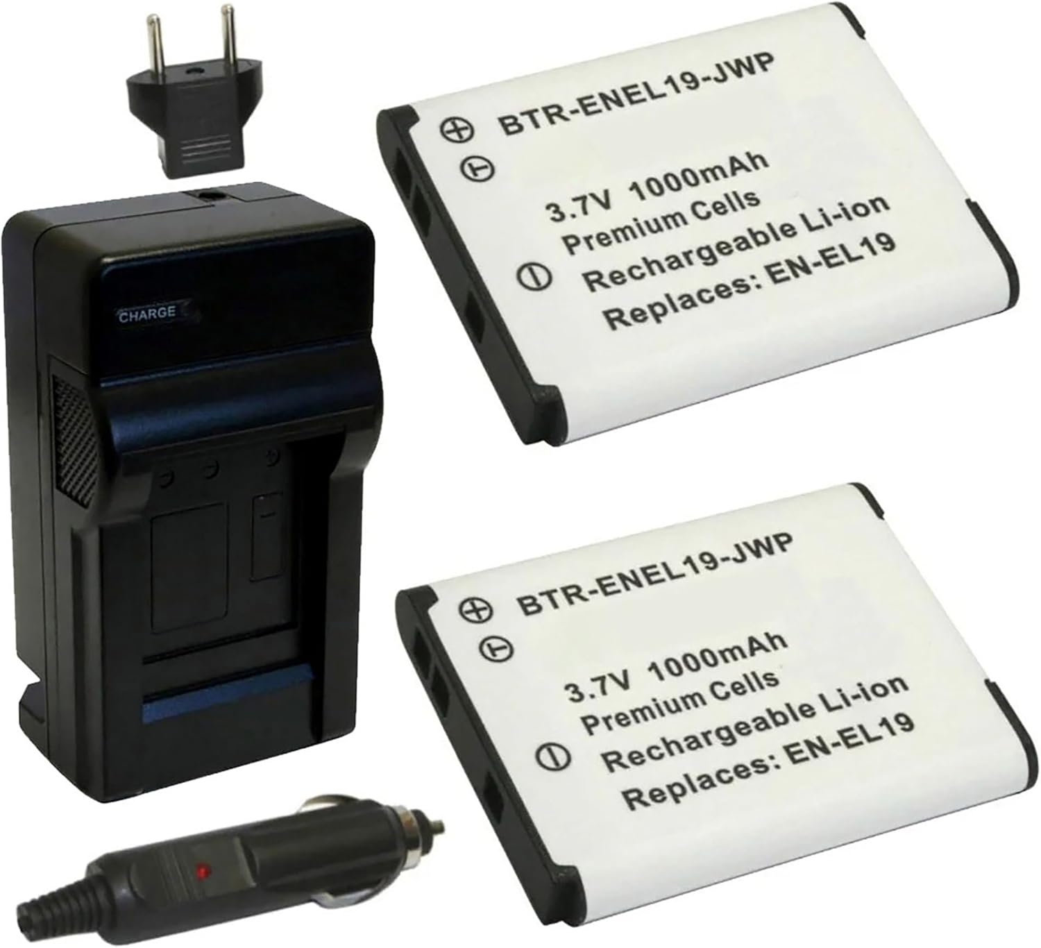 Replacement Battery for Nikon Coolpix A300 (2-Pack, 1000mAh) and Charger