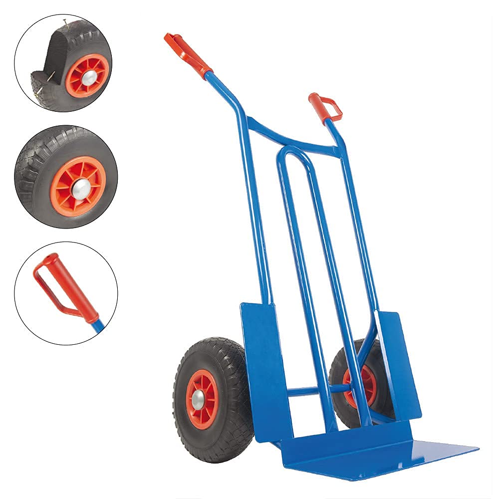 Trestles Profi Sackkarre Sackkarren Vollgummireifen 250kg Transportkarre S01 blau Sackrodel Karre pannensicheres PU Rad | Stahl | Radschutz | Sicherheitsgriffe