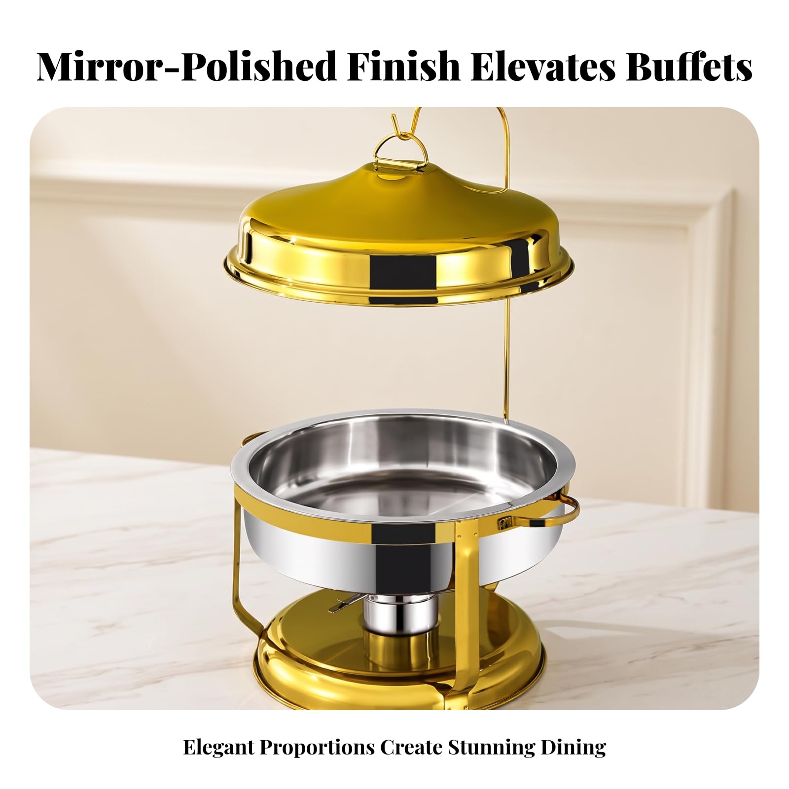 Scaldavivande Finitura in Metallo Lucido, Chafing Dish con Coperchio a Cupola, Resistente Ruggine, Scaldavivande con Coperchio a Rullo, Argento