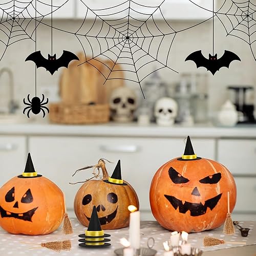 Miniatura 4 de Mini sombreros de bruja y mini escoba, sombreros de bruja pequeños para manualidades, 20 piezas de decoración de fiesta de Halloween, accesorio de