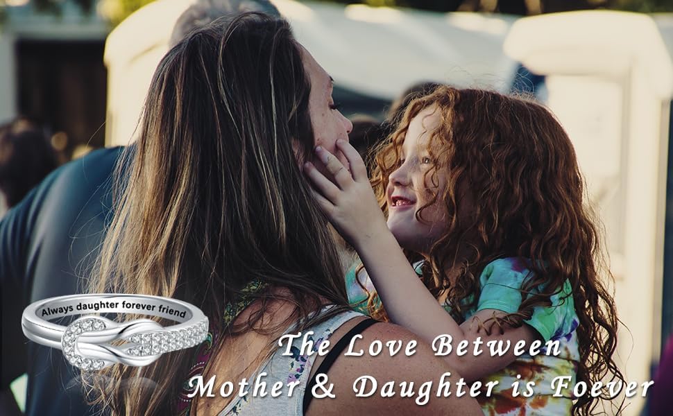 Love Between Mother Daughter Ring for Women S925 Sterling Silver Square Knot Ring Engraved "I Love You Forever" Mothers'Day Birthday Christmas Jewelry Gift for Mother Ring Daughter Grandma - Image 4