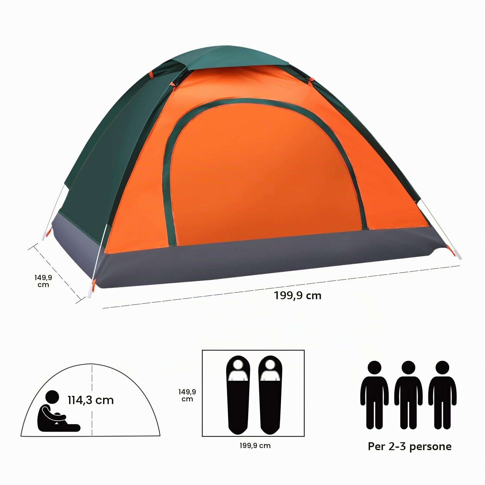 Tenda da campeggio, automatica per 2 – 3 persone, tenda pop-up, leggera, impermeabile, facile da montare, per campeggio, escursionismo, alpinismo, spiaggia, con borsa per il trasporto