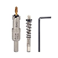 Vista 60 de 1-1/8" (29mm) Sierra perforadora con punta de carburo de tungsteno con 2 piezas de brocas piloto chapadas en titanio para metal duro, acero