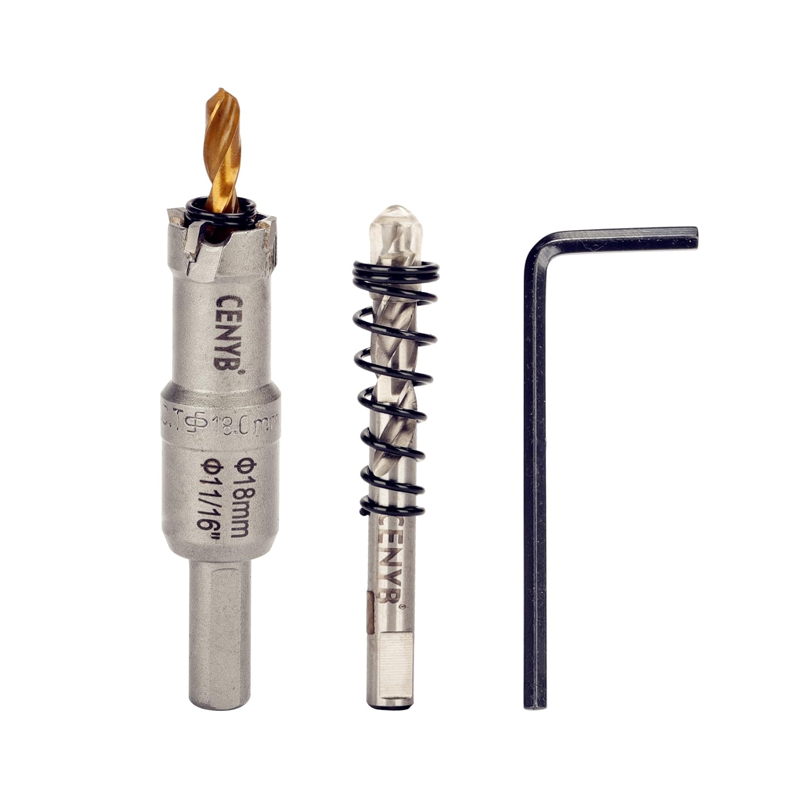 CENYB 11/16" (18mm) Tungsten Carbide Tipped Hole Saw with 2Pcs Titanium-Plated Pilot Drill Bits for Hard Metal,Stainless Steel,Iron,Aluminum Alloy,