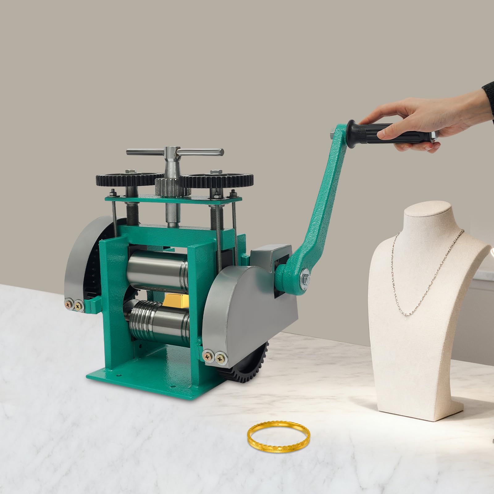 120mm Manuelle Walzwerk Schmuckwalzmaschine Tablettiermaschine Tisch-Kombiwalzwerk, Schmuck Handwalzwerk Maschine für Reparatur und DIY-Werkzeuge